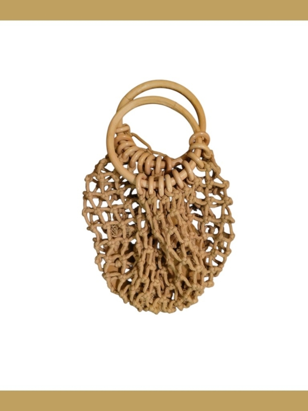 Handwoven Tan Macramé Circle-Handle Tote